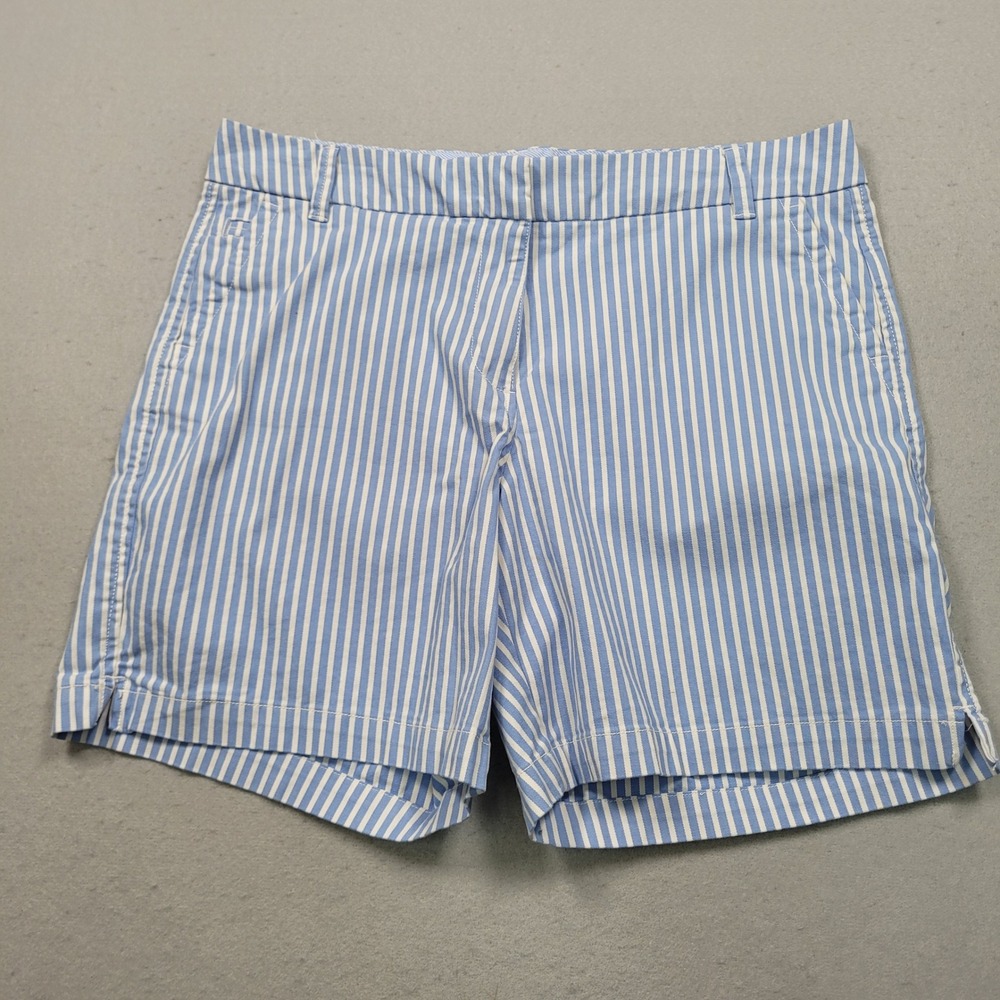 Crown‎ & Ivy Caroline Blue White Striped Chino Shorts Size 10 Womens Preppy